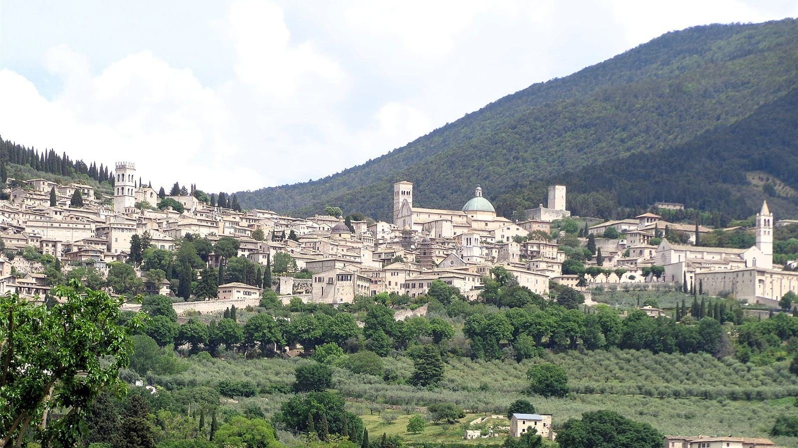 Veduta di Assisi con la Basilica di San Francesco